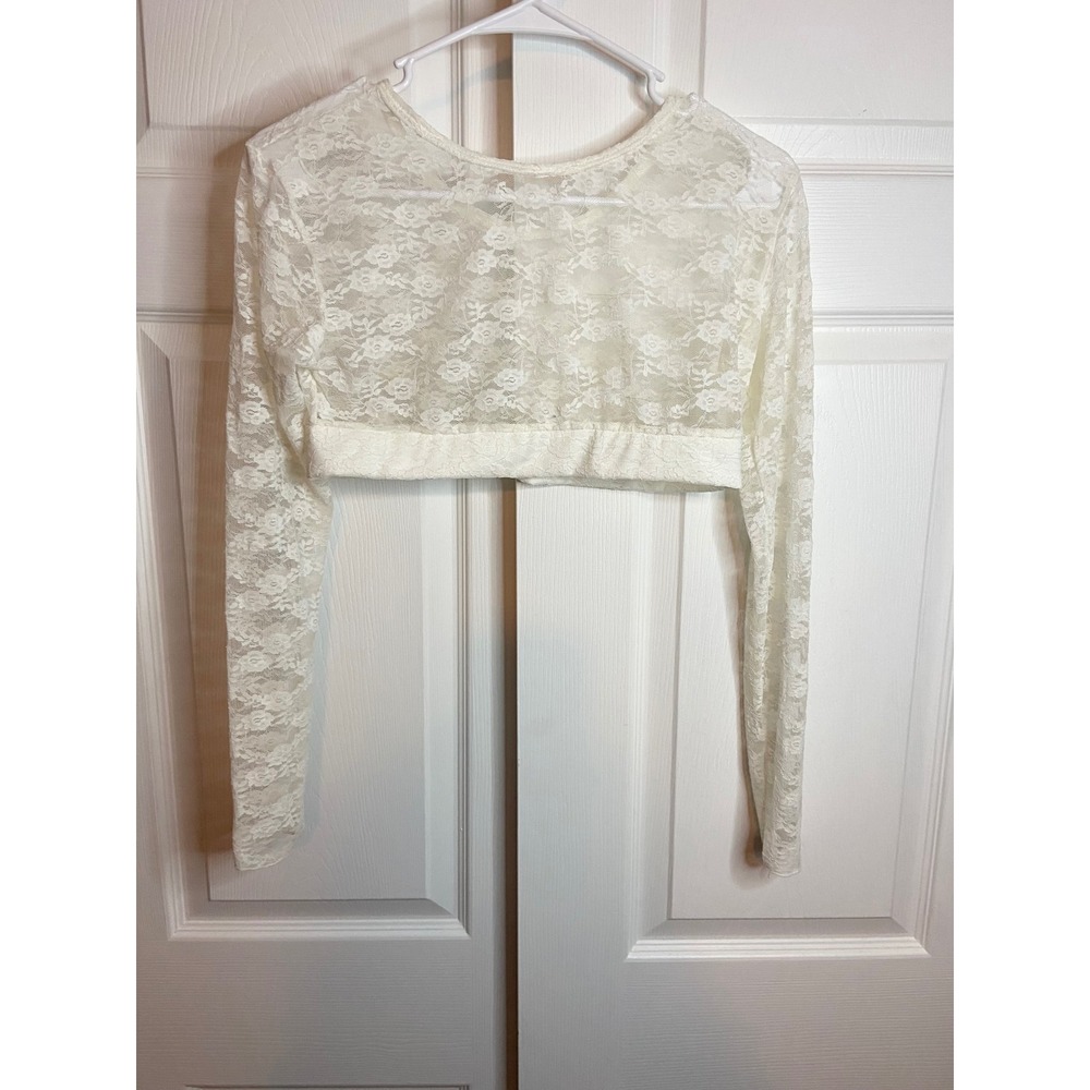 White Lace Long Sleeve Crop Top Undershirt Small